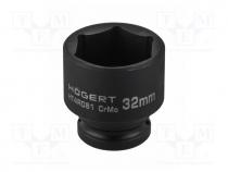 Socket, 6-angles,socket spanner,impact, HEX 32mm, 1/2", short