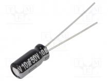 Capacitor  electrolytic, THT, 10uF, 50VDC, Ø5x11mm, Pitch  2mm, 20%