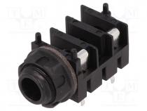 Connector  Jack 6,3mm, socket, female, mono,with double switch