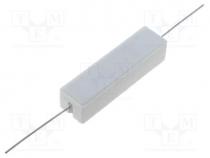 Resistor  wire-wound, cement, THT, 0.1, 15W, 5%, Ø0.75x30mm