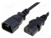 Cable, 3x0.75mm2, IEC C13 female,IEC C14 male, PVC, 1m, black, 10A