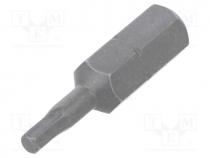 Screwdriver bit, hex key, HEX 2,5mm, Overall len  25mm