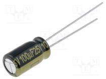 Capacitor  electrolytic, low ESR, THT, 100uF, 25VDC, Ø6.3x11.2mm