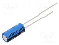 Capacitor  electrolytic, THT, 47uF, 35VDC, Pitch  2mm, 20%, 2000h