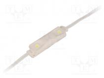 Led Modules - LED, white, 0.48W, 44lm, 12VDC, 120, No.of diodes  2, 62x16x10mm