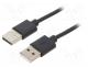 Cable, USB 2.0, USB A plug,both sides, nickel plated, 1.8m, black