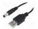 AK-DC-01 - Cable, USB A plug,DC 5,5/2,1 plug, straight, black, 0.8m, 5÷50C