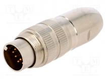 Connector  M16, plug, male, soldering, for cable, PIN  12, 3A, 60V